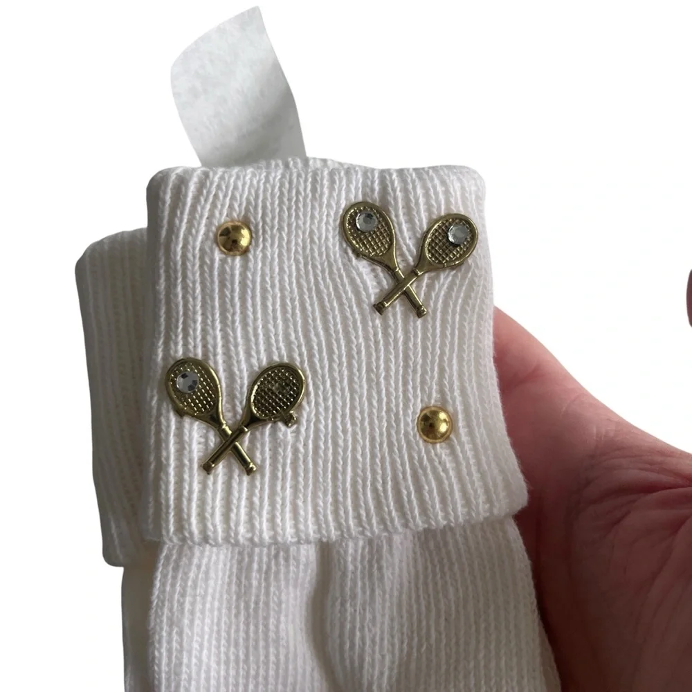 NEW flaw Vintage White Ankle Socks with Tennis Charms
